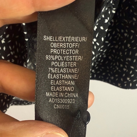 Adrianna Papell Elegant Black White Dotted Patterned Long Sleeve Medium Blouse - Picture 8 of 10